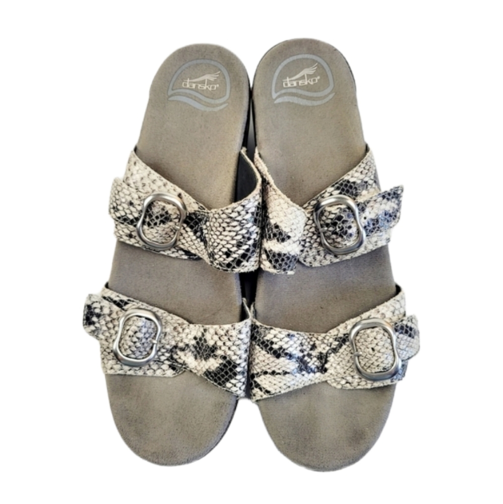 Dansko Sophie Snake Print Double Strap Size 40 Sandals